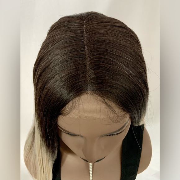 Long Gorgeous 36” Ombre Mocha Platinum Premium Fiber Lace Front Wig - Picture 2 of 8